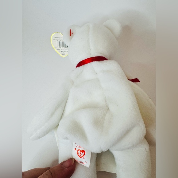 ♥️ TY Vintage 1994 Valentino Beanie White Plush Bear Red Heart/Ribbon Kids Toy - Picture 5 of 6